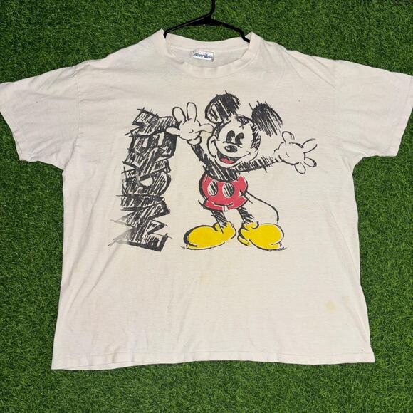 Vintage Cream Jacques Moret Mickey Mouse Sketch Graphic Tee - Picture 1 of 7